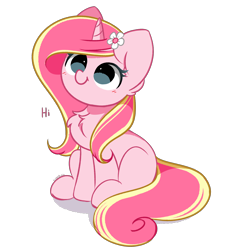 Size: 3122x3364 | Tagged: safe, artist:kittyrosie, derpibooru import, oc, oc only, oc:rosa flame, pony, unicorn, blushing, chest fluff, cute, female, flower, flower in hair, horn, kittyrosie is trying to murder us, ocbetes, simple background, sitting, smiling, solo, transparent background, unicorn oc