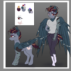 Size: 5000x5000 | Tagged: safe, artist:shade stride, derpibooru import, oc, oc only, oc:quicksilver, anthro, cyborg, pegasus, pony, amputee, cyborg pony, multiple variants, pegasus oc, prosthetic arm, prosthetic leg, prosthetic limb, prosthetics, reference, reference sheet, solo