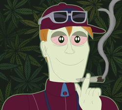 Size: 1680x1512 | Tagged: safe, artist:nathaniel718, derpibooru import, coach rommel, equestria girls, blaze it, cap, clothes, drugs, hat, male, marijuana, smoke weed erryday, smoking, solo