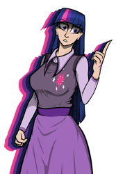 Size: 2000x3000 | Tagged: safe, artist:deroach, derpibooru import, twilight sparkle, human, abstract background, angry, clothes, cutie mark on clothes, equestria project humanized, fanfic, fanfic art, humanized, modern art, pop art, simple background, transparent background