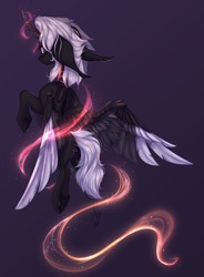 Size: 3900x5300 | Tagged: safe, artist:jsunlight, derpibooru import, oc, oc only, alicorn, pony, abstract background, absurd resolution, alicorn oc, butt fluff, ears back, fluffy, flying, horn, looking at you, looking back, looking back at you, magic, magic aura, solo, spread wings, underhoof, unnamed oc, wings