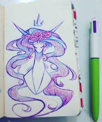 Size: 3456x4135 | Tagged: safe, artist:prettyshinegp, derpibooru import, oc, oc only, pony, unicorn, bust, crown, eyes closed, female, floral head wreath, flower, horn, jewelry, mare, regalia, solo, traditional art, unicorn oc