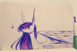 Size: 1280x874 | Tagged: safe, artist:prettyshinegp, derpibooru import, twilight sparkle, twilight sparkle (alicorn), alicorn, pony, female, mare, missing horn, solo, traditional art