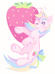 Size: 1544x2048 | Tagged: safe, artist:1hoorn, derpibooru import, holly dash, unicorn, food, simple background, strawberry, white background