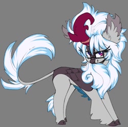 Size: 821x818 | Tagged: safe, artist:jennithedragon, derpibooru import, oc, oc only, oc:windshear, kirin, big ears, blue mane, cloven hooves, colored sketch, ear fluff, ears, gift art, glasses, gray background, gray coat, hoof fluff, kirin oc, leonine tail, looking at you, scales, simple background, sketch, solo, standing, tail, white mane