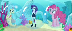 Size: 1228x529 | Tagged: safe, derpibooru import, pinkie pie, princess skystar, rarity, earth pony, human, sea pony, seapony (g4), equestria girls, my little pony: the movie, bubble, female, in bubble, seaquestria, underwater, water
