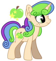 Size: 1280x1390 | Tagged: safe, artist:maximumpiracy, derpibooru import, oc, oc only, oc:apple star, pony, unicorn, female, horn, magical lesbian spawn, mare, offspring, parent:apple brown betty, parent:holly dash, quadrupedal, simple background, solo, transparent background, unicorn oc