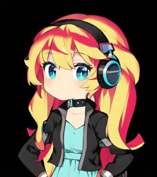 Size: 512x576 | Tagged: safe, artist:luckreza8, derpibooru import, machine learning generated, sunset shimmer, human, equestria girls, anime, black background, female, pinegraph, simple background, solo