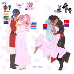 Size: 2048x2048 | Tagged: safe, alternate version, artist:cryweas, derpibooru import, idw, king sombra, princess cadance, princess flurry heart, radiant hope, shining armor, alicorn, human, pony, unicorn, alternate hairstyle, american flag, baby, baby pony, barefoot, bedroom eyes, belt, bisexual pride flag, boop, boots, bracelet, cape, clothes, coat, cute, dark skin, dress, ear piercing, earring, elf ears, eyeshadow, father and child, father and daughter, feet, female, filly, foal, freckles, gloves, grin, hopebra, hug, humanized, indian, jewelry, lipstick, looking at each other, looking at someone, makeup, male, mare, mother and child, mother and daughter, necklace, one eye closed, pansexual, pansexual pride flag, pants, parent and child, piercing, ponytail, pride, pride flag, sandals, shiningcadance, shipping, shirt, shoes, simple background, smiling, soles, stallion, straight, suit, turkey (country), white background, wink