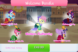 Size: 1268x858 | Tagged: safe, derpibooru import, fluttershy, pinkie pie, rainbow dash, rarity, twilight sparkle, twilight sparkle (alicorn), alicorn, earth pony, pegasus, pony, unicorn, bundle, clothes, collection, costs real money, dress, english, feather, female, folded wings, gameloft, group, hairband, hat, horn, mare, mobile game, my little pony: magic princess, numbers, official, spread wings, text, wings