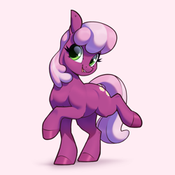 Size: 1915x1915 | Tagged: safe, artist:aquaticvibes, derpibooru import, cheerilee, earth pony, pony, cheeribetes, cute, female, looking at you, mare, open mouth, open smile, pink background, raised hoof, raised leg, simple background, smiling, smiling at you, solo