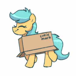 Size: 300x300 | Tagged: safe, artist:plunger, derpibooru import, ponerpics import, oc, oc only, oc:boxfilly, pegasus, pony, animated, box, eyes closed, female, filly, foal, gif, pegasus oc, pony in a box, simple background, smiling, solo, trotting, white background, wings
