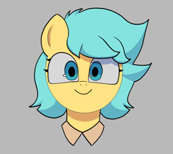 Size: 2214x1966 | Tagged: safe, artist:poncarnal, ponerpics import, oc, oc only, oc:boxfilly, pegasus, pony, bust, female, filly, foal, gray background, looking at you, pegasus oc, portrait, simple background, smiling, smiling at you