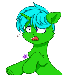 Size: 1408x1464 | Tagged: safe, artist:smelon, derpibooru import, oc, oc only, oc:green byte, pony, cheek fluff, chest fluff, commission, emotes, simple background, solo, surprised, white background, ych result