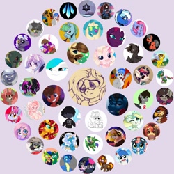 Size: 1000x1000 | Tagged: safe, derpibooru import, princess celestia, tempest shadow, oc, oc only, oc:calpain, oc:cinnamon lightning, oc:littleshyfim, barbie, barbie logo, bluey, circle of ocs, clothes, logo, meta, owo, twitter, twitter circle, twitter link, uniform, wonderbolts uniform