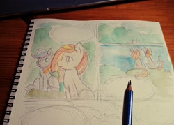 Size: 2048x1463 | Tagged: safe, artist:daisymane, derpibooru import, oc, oc only, oc:poniko, oc:rokuchan, earth pony, pony, comic, duo, female, mare, traditional art, watercolor painting