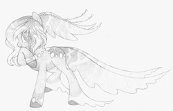 Size: 1280x826 | Tagged: safe, artist:crystal-tranquility, derpibooru import, oc, oc:thalassa, original species, pond pony, pony, female, monochrome, solo, traditional art