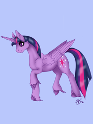 Size: 3000x4000 | Tagged: safe, artist:palindromegrace, derpibooru import, twilight sparkle, twilight sparkle (alicorn), alicorn, pony, blue background, female, simple background, solo, unshorn fetlocks