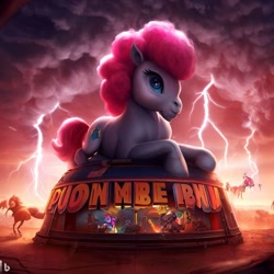 Size: 1024x1024 | Tagged: safe, derpibooru import, machine learning generated, pinkie pie, lightning, prompter:pizza split, thunder