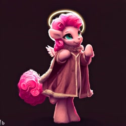 Size: 1024x1024 | Tagged: safe, derpibooru import, machine learning generated, pinkie pie, anthro, bipedal, halo, prompter:pizza split, religion, saint, solo