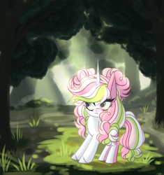 Size: 3636x3870 | Tagged: safe, artist:justsadluna, derpibooru import, oc, oc only, pony, unicorn, female, forest, frown, horn, mare, outdoors, solo, unicorn oc