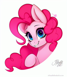 Size: 512x584 | Tagged: safe, derpibooru import, machine learning assisted, machine learning generated, pinkie pie, earth pony, pony, female, mare, simple background, smiling, solo, white background