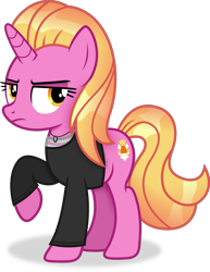 Size: 2611x3387 | Tagged: safe, artist:anime-equestria, derpibooru import, luster dawn, pony, unicorn, alternate hairstyle, clothes, female, frown, glare, high res, it's not a phase, jewelry, mare, necklace, raised hoof, raised leg, simple background, solo, transparent background, unamused, vector