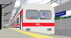 Size: 4096x2182 | Tagged: safe, artist:ponyrailartist, derpibooru import, lemonade twirl, earth pony, pony, solo, train, train station