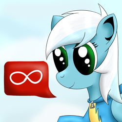 Size: 1280x1280 | Tagged: safe, artist:ask-fleetfoot, derpibooru import, fleetfoot, pony, alternate hairstyle, clothes, infinity symbol, quadrupedal, simple background, solo, uniform
