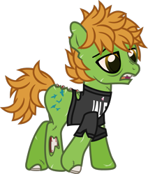 Size: 1087x1283 | Tagged: safe, artist:lightningbolt, derpibooru exclusive, derpibooru import, earth pony, pony, undead, zombie, zombie pony, .svg available, all time low, bags under eyes, bloodshot eyes, bone, chipped tooth, clothes, lidded eyes, male, open mouth, ponified, scar, shirt, simple background, solo, species swap, stallion, stitches, svg, t-shirt, torn clothes, torn ear, transparent background, vector, walking, zack merrick