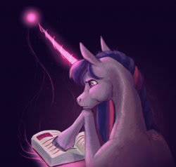 Size: 3000x2850 | Tagged: safe, artist:forcegreat, derpibooru import, twilight sparkle, pony, book, female, glowing, glowing horn, horn, reading, solo