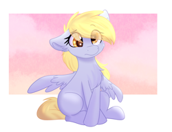 Size: 2376x1826 | Tagged: safe, artist:lbrcloud, derpibooru import, derpy hooves, pegasus, pony, abstract background, chest fluff, crossed hooves, cute, derpabetes, ear fluff, ears, female, frown, mare, missing cutie mark, one ear down, ponytober, ponytober 2021, sad, sadorable, sitting, solo