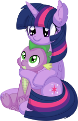 Size: 5920x9115 | Tagged: safe, artist:cyanlightning, derpibooru import, spike, twilight sparkle, twilight sparkle (alicorn), alicorn, dragon, pony, .svg available, absurd resolution, cute, duo, female, hug, male, mama twilight, mare, motherly love, simple background, smiling, spikelove, transparent background, vector