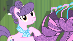 Size: 1280x720 | Tagged: safe, derpibooru import, screencap, suri polomare, earth pony, pony, rarity takes manehattan, clothes, cute, dress, female, mare, smiling, solo, suribetes