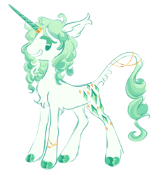 Size: 842x944 | Tagged: safe, artist:webkinzworldz, derpibooru import, rarity, pony, unicorn, alternate design, chest fluff, chin fluff, ear tufts, green eyes, green mane, horn, horn jewelry, jewelry, leg bracelet, leonine tail, simple background, solo, tail, tail jewelry, thin, white background, white coat