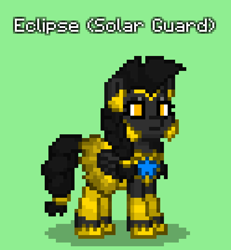 Size: 744x804 | Tagged: safe, derpibooru import, oc, oc only, oc:eclipse, pegasus, pony, armor, female, green background, mare, pigtails, pony town, royal guard, simple background, solar guard, solo, updated design