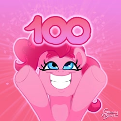 Size: 2000x2000 | Tagged: safe, artist:greenybeanz, derpibooru import, pinkie pie, earth pony, pony, 100, female, solo