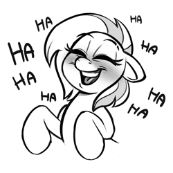 Size: 1000x1000 | Tagged: safe, artist:greenybeanz, derpibooru import, oc, oc only, pony, female, laughing, monochrome, simple background, solo, white background