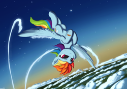 Size: 2388x1668 | Tagged: safe, artist:leoliu0491, derpibooru import, rainbow dash, pegasus, pony, cloud, female, flying, smiling, solo, stars, upside down