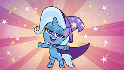 Size: 1920x1080 | Tagged: safe, derpibooru import, screencap, trixie, pony, unicorn, friendship gems, g4.5, my little pony: pony life, bipedal, cape, clothes, female, hat, mare, solo, t pose, trixie's cape, trixie's hat