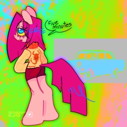 Size: 1440x1440 | Tagged: safe, artist:opossum-stuff, derpibooru import, pinkie pie, anthro, unguligrade anthro, car, female, pinkamena diane pie, solo