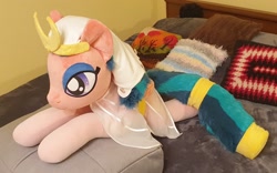 Size: 2832x1762 | Tagged: safe, artist:ponimalion, derpibooru import, somnambula, pegasus, pony, bedroom eyes, cute, egyptian, egyptian headdress, egyptian pony, female, fluffy mane, fluffy tail, irl, mare, photo, plushie, smiling, solo, spread wings, tail, wings