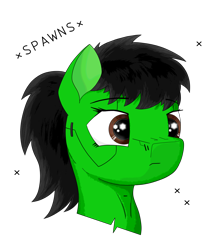 Size: 1600x1800 | Tagged: safe, artist:zocidem, derpibooru import, oc, oc:wrench, earth pony, pony, augmented, bust, eyebrows, eyebrows visible through hair, female, ponytail, rule 63, solo, unsure