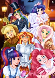 Size: 1000x1414 | Tagged: safe, artist:lord--opal, derpibooru import, applejack, fluttershy, pinkie pie, rainbow dash, rarity, sci-twi, sunset shimmer, twilight sparkle, human, fanfic:long road to friendship, equestria girls, dorothy gale, fanfic art, glenda the good witch, humane five, humane seven, humane six, humanized, oz, the cowardly lion, the scarecrow, the tinman, the wizard of oz