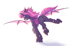 Size: 3508x2252 | Tagged: safe, artist:dorkmark, derpibooru import, oc, bat pony, changeling, hybrid, pony, butt, glasses, lifted leg, looking at you, looking back, looking back at you, purple changeling, running, simple background, soap, solo, white background