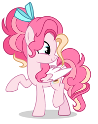 Size: 1880x2357 | Tagged: safe, artist:harmonyvitality-yt, derpibooru import, oc, oc only, oc:candy cake, pegasus, pony, base used, bow, colored wings, female, hair bow, looking back, mare, offspring, parent:cheese sandwich, parent:pinkie pie, parents:cheesepie, pegasus oc, raised hoof, raised leg, simple background, solo, transparent background, two toned wings, wings