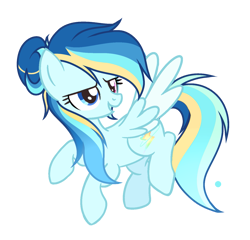 Size: 1405x1346 | Tagged: safe, artist:harmonyvitality-yt, derpibooru import, oc, oc only, oc:rapid rainbow, pegasus, pony, base used, colored wings, female, flying, heterochromia, looking back, mare, offspring, parent:rainbow dash, parent:soarin', parents:soarindash, pegasus oc, simple background, solo, transparent background, two toned wings, wings