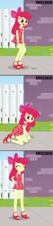 Size: 661x2814 | Tagged: safe, artist:excelso36, apple bloom, human, apple bloom's bow, clothes, commission, cosplay, costume, dorothy gale, dress, eyes closed, high heels, humanized, kneeling, money, ruby slippers, shoes, smiling, solo, the wizard of oz