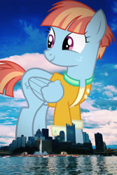 Size: 2110x3166 | Tagged: safe, artist:electrochoc, derpibooru import, edit, editor:jaredking779, windy whistles, pegasus, pony, female, giant pegasus, giant pony, giantess, high res, highrise ponies, irl, looking back, macro, mare, mega giant, pennsylvania, photo, pittsburgh, ponies in real life, solo