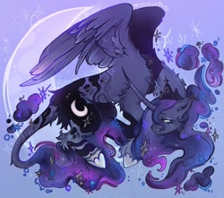 Size: 1786x1578 | Tagged: safe, artist:beetlegoblin, derpibooru import, princess luna, alicorn, classical unicorn, pony, unicorn, cloven hooves, female, leonine tail, solo, tail, unshorn fetlocks, wings